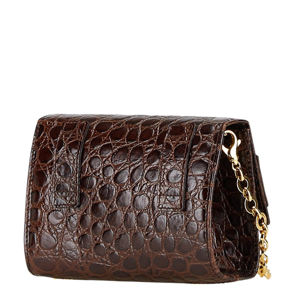 サルヴァトーレフェラガモ ヴァラリボン がま口 チェーン ミニショルダーバッグ AQ213202 ブラウン レザー レディース Salvatore Ferragamo 【中古】