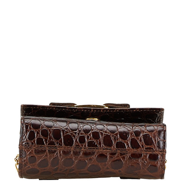 サルヴァトーレフェラガモ ヴァラリボン がま口 チェーン ミニショルダーバッグ AQ213202 ブラウン レザー レディース Salvatore Ferragamo 【中古】