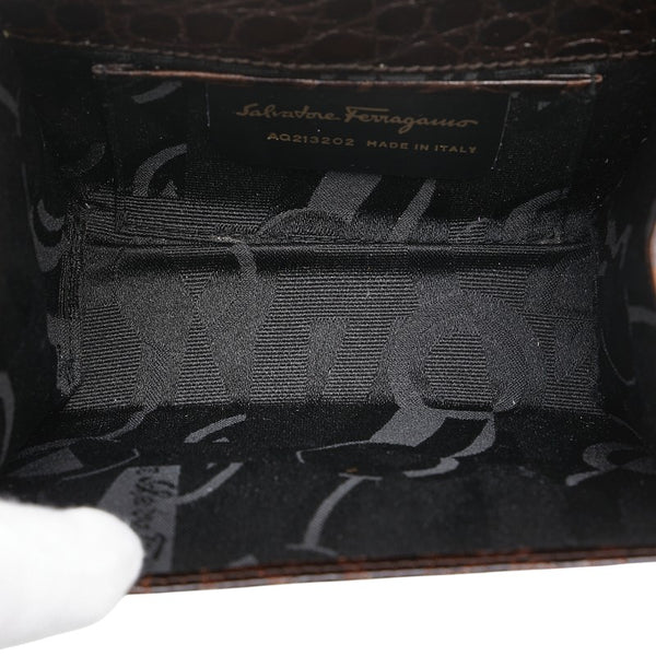 サルヴァトーレフェラガモ ヴァラリボン がま口 チェーン ミニショルダーバッグ AQ213202 ブラウン レザー レディース Salvatore Ferragamo 【中古】