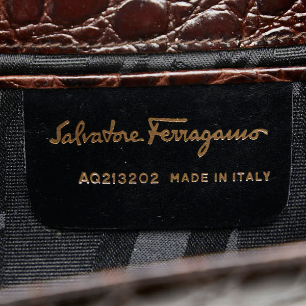 サルヴァトーレフェラガモ ヴァラリボン がま口 チェーン ミニショルダーバッグ AQ213202 ブラウン レザー レディース Salvatore Ferragamo 【中古】