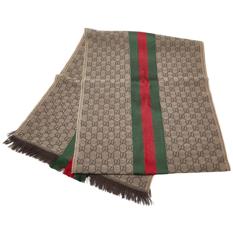 グッチ GG柄 シェリーライン マフラー 147351 ベージュ ブラウン ウール シルク レディース GUCCI 【中古】