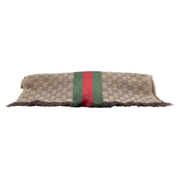 グッチ GG柄 シェリーライン マフラー 147351 ベージュ ブラウン ウール シルク レディース GUCCI 【中古】