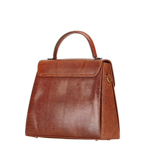 サルヴァトーレフェラガモ ガンチーニ ショルダーバッグ ハンドバッグ 2WAY E210536 ブラウン リザード レディース Salvatore Ferragamo 【中古】