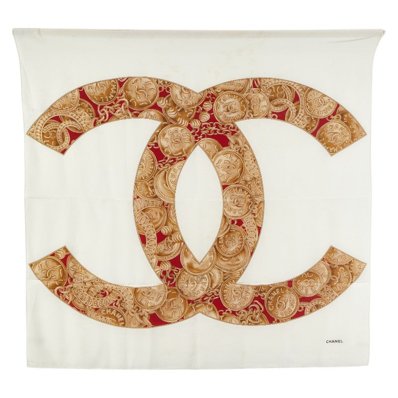シャネル ココマーク スカーフ ホワイト マルチカラー シルク レディース CHANEL 【中古】