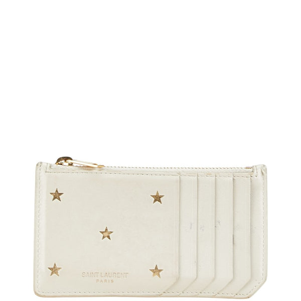 サンローラン フラグメント スター カードケース パスケース コインケース 458583 ホワイト レザー レディース SAINT LAURENT 【中古】