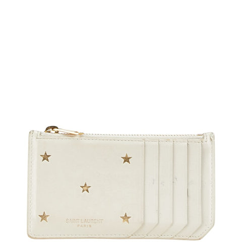 サンローラン フラグメント スター カードケース パスケース コインケース 458583 ホワイト レザー レディース SAINT LAURENT 【中古】