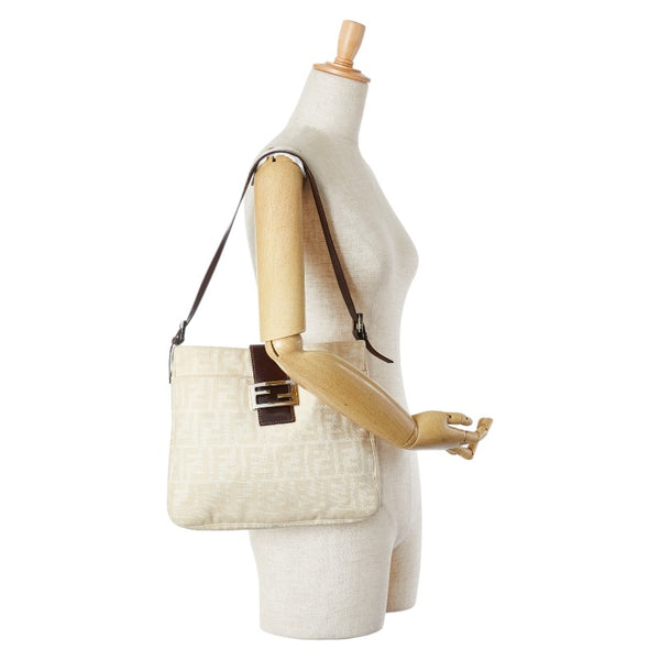 フェンディ ズッカ ワンショルダーバッグ 26727 ベージュ ブラウン キャンバス レザー レディース FENDI 【中古】