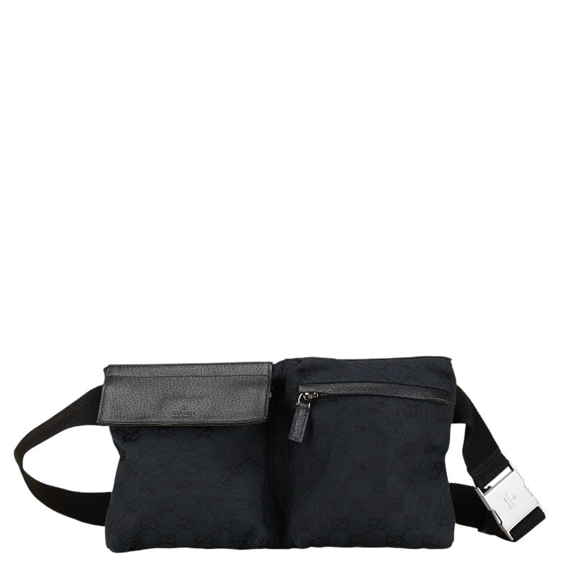 グッチ GGキャンバス ウエストバッグ ボディバッグ 28566 ネイビー ブラック キャンバス レザー レディース GUCCI 【中古】