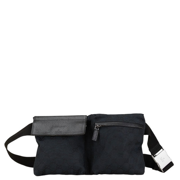 グッチ GGキャンバス ウエストバッグ ボディバッグ 28566 ネイビー ブラック キャンバス レザー レディース GUCCI 【中古】
