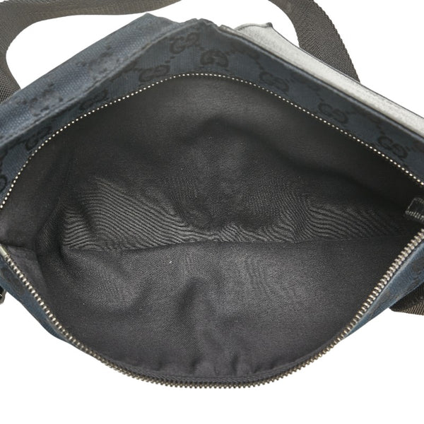 グッチ GGキャンバス ウエストバッグ ボディバッグ 28566 ネイビー ブラック キャンバス レザー レディース GUCCI 【中古】
