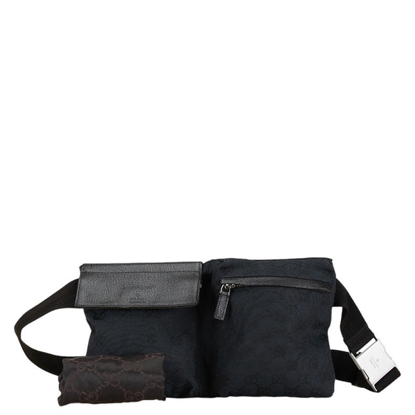 グッチ GGキャンバス ウエストバッグ ボディバッグ 28566 ネイビー ブラック キャンバス レザー レディース GUCCI 【中古】
