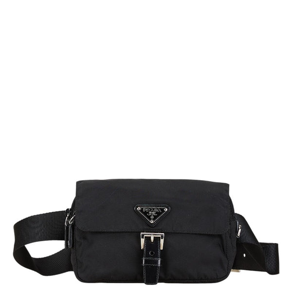 プラダ 三角ロゴプレート ウエストバッグ ボディバッグ ブラック ナイロン レザー レディース PRADA 【中古】