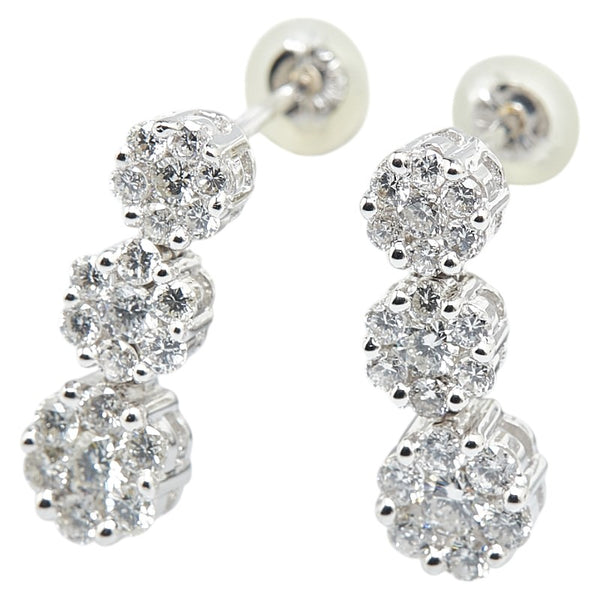 K18WG ホワイトゴールド ダイヤ1.00ct 3連 ピアス レディース 【中古】