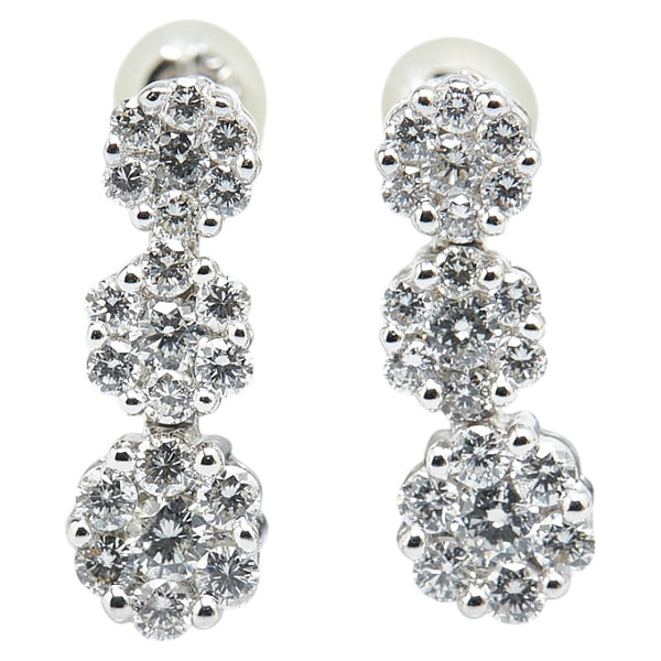 K18WG ホワイトゴールド ダイヤ1.00ct 3連 ピアス レディース 【中古】