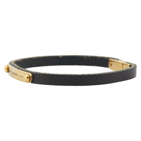 サンローラン ロゴ ブレスレット ブラック レザー レディース SAINT LAURENT 【中古】