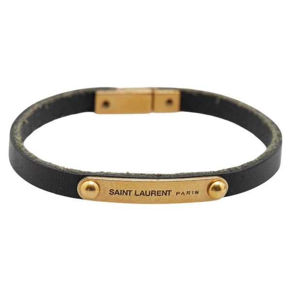 サンローラン ロゴ ブレスレット ブラック レザー レディース SAINT LAURENT 【中古】
