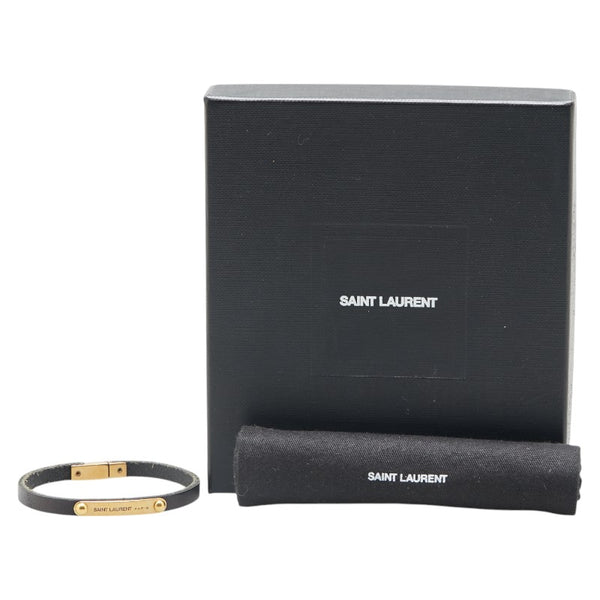 サンローラン ロゴ ブレスレット ブラック レザー レディース SAINT LAURENT 【中古】