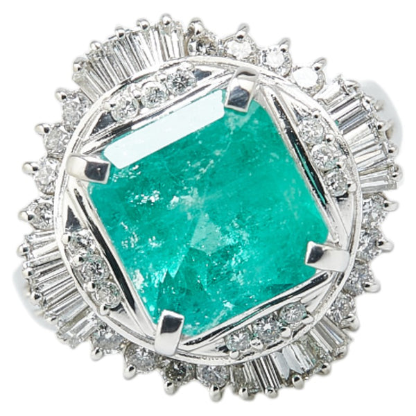 Pt900 プラチナ エメラルド3.63ct ダイヤ0.60ct リング 指輪 レディース 10.5号 【中古】