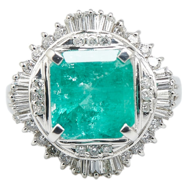 Pt900 プラチナ エメラルド3.63ct ダイヤ0.60ct リング 指輪 レディース 10.5号 【中古】