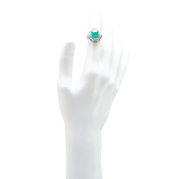 Pt900 プラチナ エメラルド3.63ct ダイヤ0.60ct リング 指輪 レディース 10.5号 【中古】