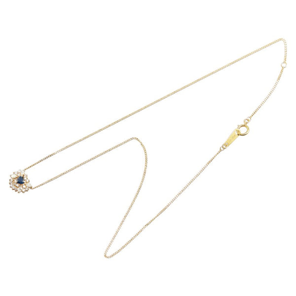K18YG イエローゴールド サファイア0.32ct ダイヤ0.30ct ハート モチーフ ペンダントネックレス レディース 【中古】