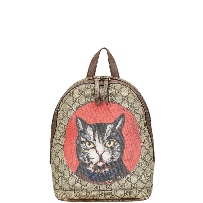 グッチ GGスプリーム ミスティックキャット リュック バックパック 495621 ベージュ ブラウン PVC レザー レディース GUCCI 【中古】