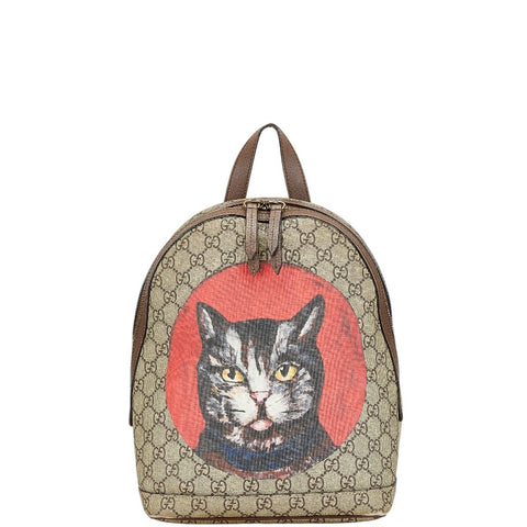 グッチ GGスプリーム ミスティックキャット リュック バックパック 495621 ベージュ ブラウン PVC レザー レディース GUCCI 【中古】
