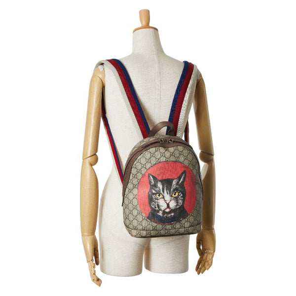 グッチ GGスプリーム ミスティックキャット リュック バックパック 495621 ベージュ ブラウン PVC レザー レディース GUCCI 【中古】