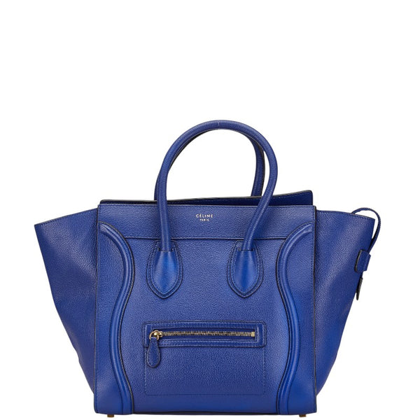 セリーヌ ラゲージ マイクロショッパー ハンドバッグ トートバッグ ブルー レザー レディース CELINE 【中古】