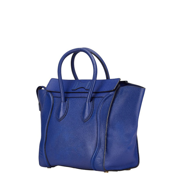 セリーヌ ラゲージ マイクロショッパー ハンドバッグ トートバッグ ブルー レザー レディース CELINE 【中古】