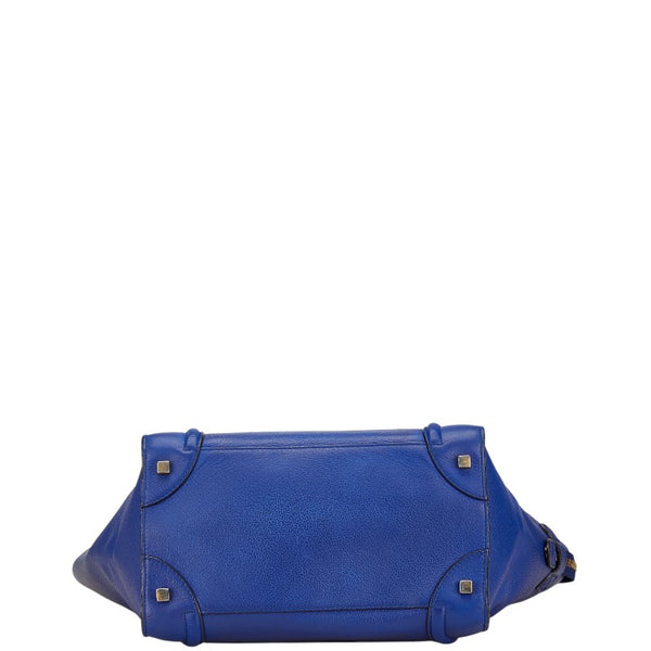 セリーヌ ラゲージ マイクロショッパー ハンドバッグ トートバッグ ブルー レザー レディース CELINE 【中古】
