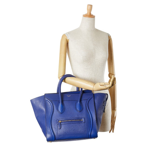 セリーヌ ラゲージ マイクロショッパー ハンドバッグ トートバッグ ブルー レザー レディース CELINE 【中古】