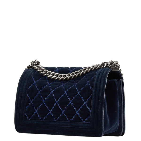 シャネル マトラッセ ボーイシャネル25 チェーン ショルダーバッグ ネイビー ベロア レディース CHANEL 【中古】