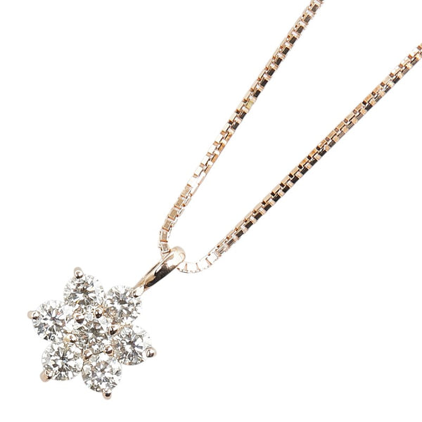 K18PG ピンクゴールド ダイヤ0.35ct フラワー 花 モチーフ ペンダントネックレス レディース 【中古】