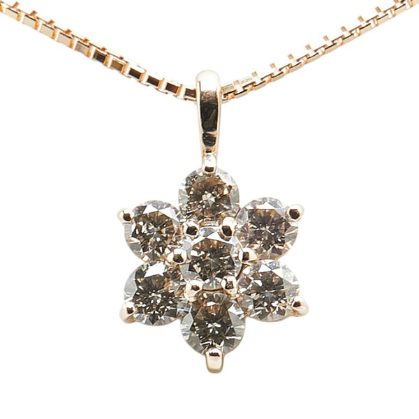 K18PG ピンクゴールド ダイヤ0.35ct フラワー 花 モチーフ ペンダントネックレス レディース 【中古】