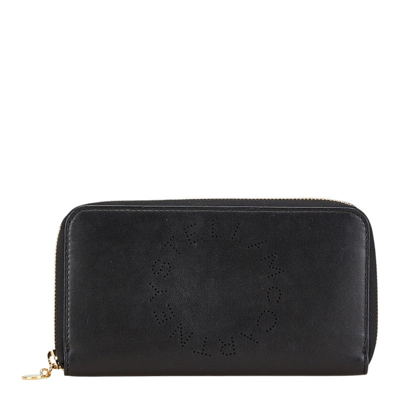 ステラマッカートニー パンチングロゴ ラウンドファスナー 長財布 ブラック レザー レディース Stella McCartney 【中古】