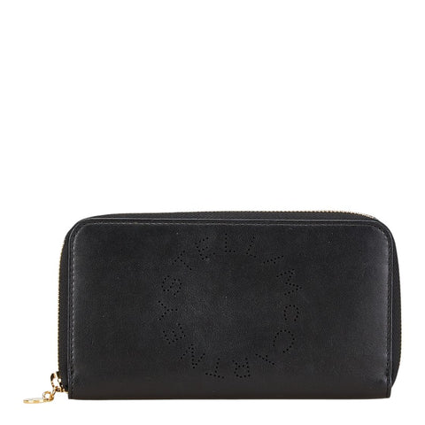 ステラマッカートニー パンチングロゴ ラウンドファスナー 長財布 ブラック レザー レディース Stella McCartney 【中古】
