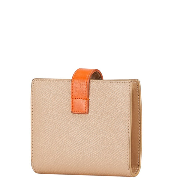 セリーヌ スモール ストラップウォレット 二つ折り財布 コンパクトウォレット ベージュ オレンジ レザー レディース CELINE 【中古】