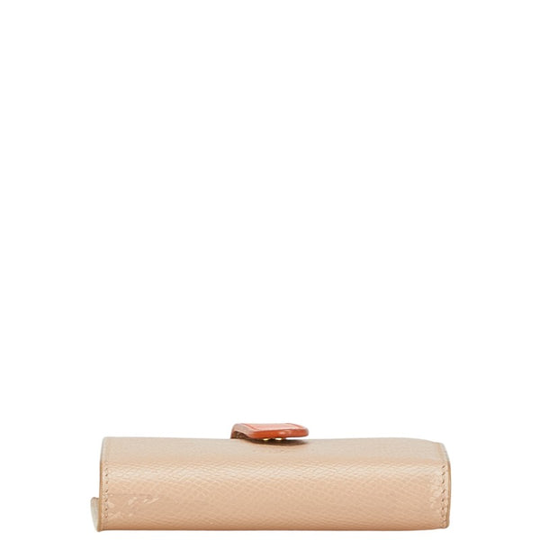 セリーヌ スモール ストラップウォレット 二つ折り財布 コンパクトウォレット ベージュ オレンジ レザー レディース CELINE 【中古】