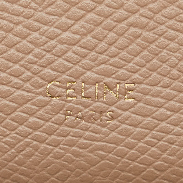 セリーヌ スモール ストラップウォレット 二つ折り財布 コンパクトウォレット ベージュ オレンジ レザー レディース CELINE 【中古】