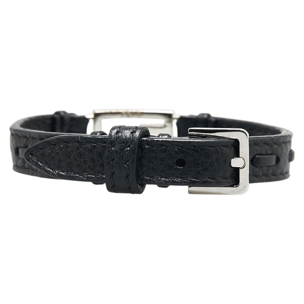 フェンディ FFロゴ バゲット ブレスレット ブラック シルバー レザー メタル レディース FENDI 【中古】
