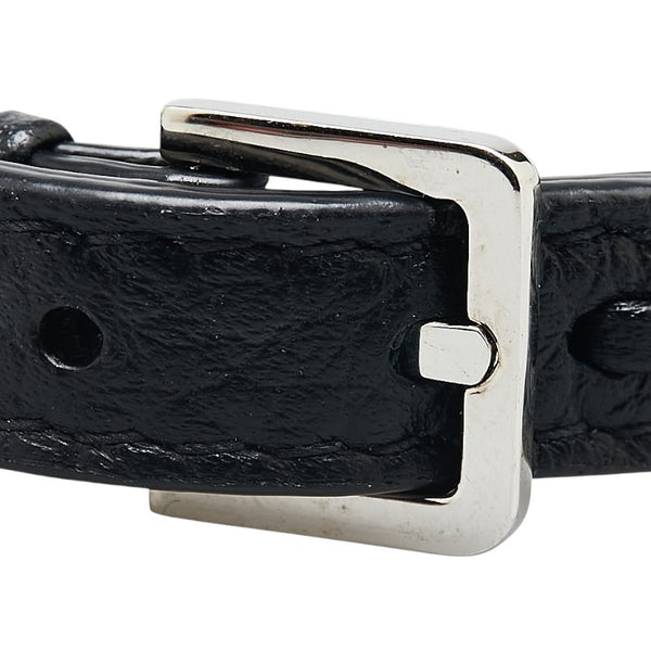 フェンディ FFロゴ バゲット ブレスレット ブラック シルバー レザー メタル レディース FENDI 【中古】