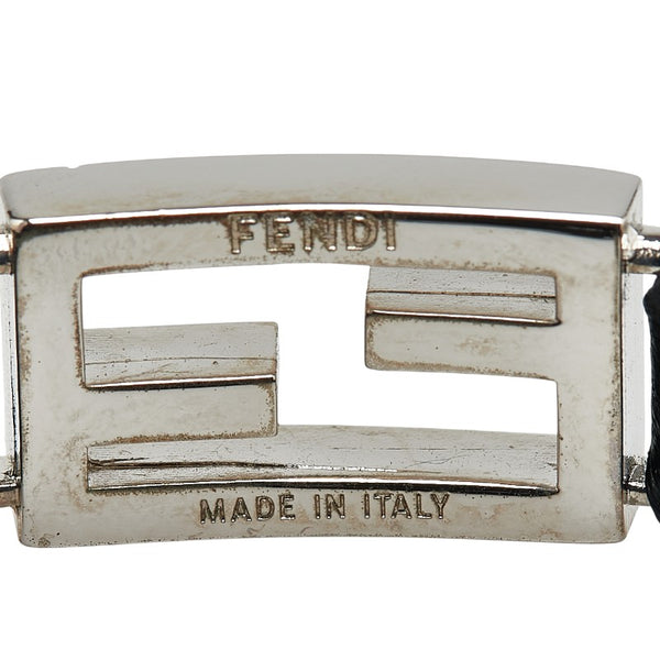 フェンディ FFロゴ バゲット ブレスレット ブラック シルバー レザー メタル レディース FENDI 【中古】