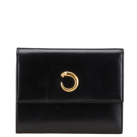 カルティエ パンテール パンサー 三つ折り財布 L3000210 ブラック レザー レディース CARTIER 【中古】