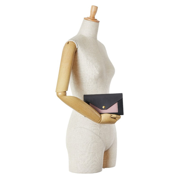 セリーヌ トライフォールデッド マルチファンクション 長財布 ブラック ピンク レザー レディース CELINE 【中古】