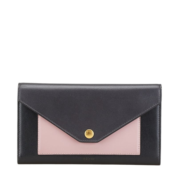 セリーヌ トライフォールデッド マルチファンクション 長財布 ブラック ピンク レザー レディース CELINE 【中古】