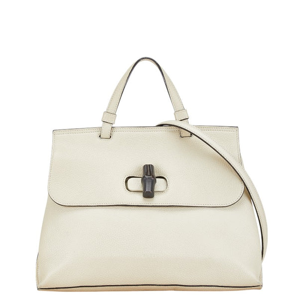 グッチ バンブー デイリー ハンドバッグ ショルダーバッグ 2WAY 392013 ホワイト レザー レディース GUCCI 【中古】