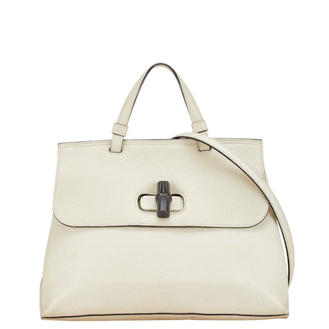 グッチ バンブー デイリー ハンドバッグ ショルダーバッグ 2WAY 392013 ホワイト レザー レディース GUCCI 【中古】
