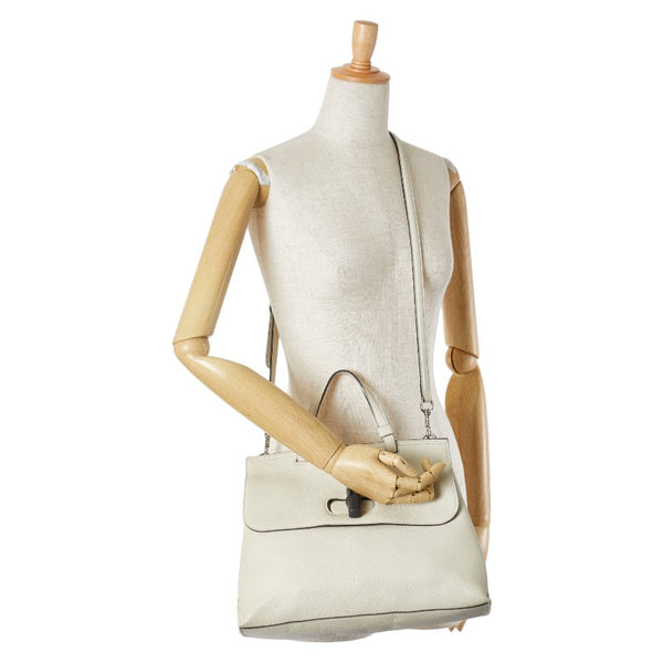 グッチ バンブー デイリー ハンドバッグ ショルダーバッグ 2WAY 392013 ホワイト レザー レディース GUCCI 【中古】