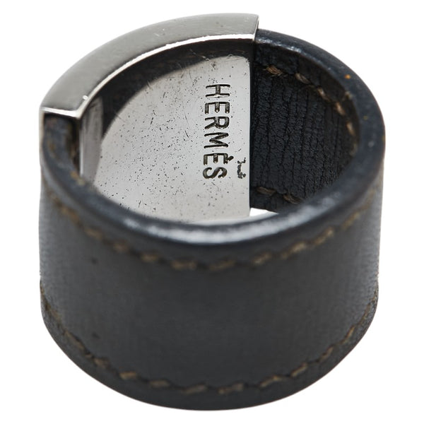 エルメス ルーリー リング 指輪 カーキ シルバー レザー メタル レディース HERMES 【中古】